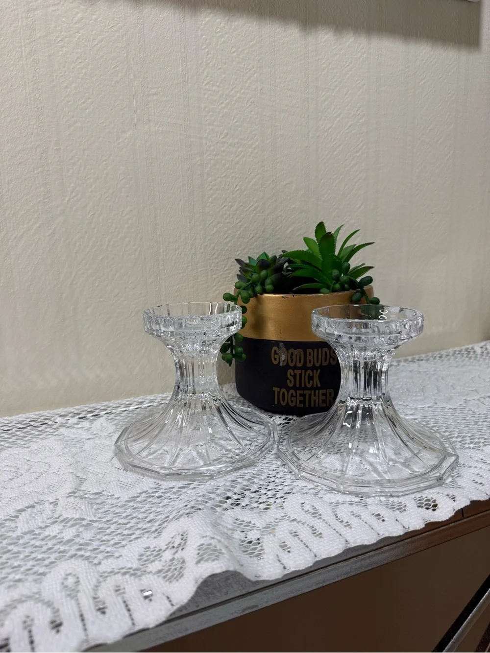 ST GEORGE | TOWLE 24% Fine Lead  Two Crystal Hurricane Lamp Pedestal Base